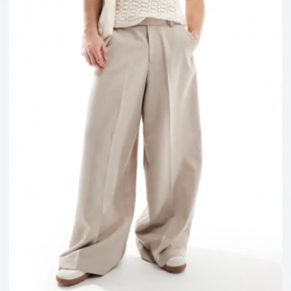 Asos Men Unisex Beige Wide-Leg Trousers